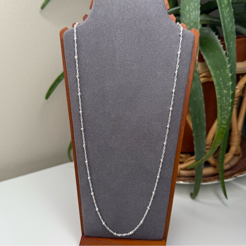Sterling Silver Singapore Chain with Bead Stations – 24” – Italian .925 – FAS